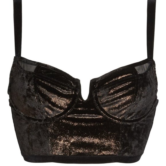 FREE PEOPLE | Velvet Longline Bra, Black & Gold - Picture 6 of 6